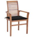 Krzesła stołowe z czarnymi poduszkami, 4 szt., drewno tekowe Lumarko!