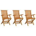 Krzesła ogrodowe, beżowe poduszki, 3 szt., lite drewno tekowe Lumarko!