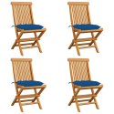 Krzesła ogrodowe, niebieskie poduszki, 4 szt., drewno tekowe Lumarko!