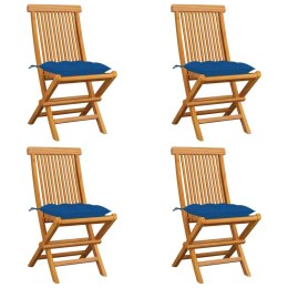 Krzesła ogrodowe, niebieskie poduszki, 4 szt., drewno tekowe Lumarko!