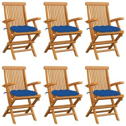 Krzesła ogrodowe, niebieskie poduszki, 6 szt., drewno tekowe Lumarko!