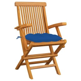 Krzesła ogrodowe, niebieskie poduszki, 6 szt., drewno tekowe Lumarko!