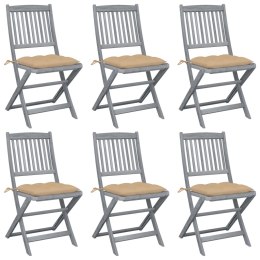 Składane krzesła ogrodowe, 6 szt., poduszki, drewno akacjowe Lumarko!