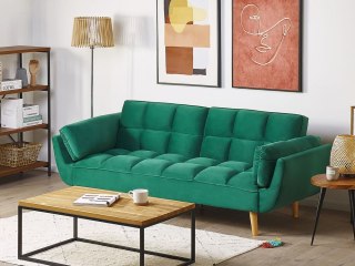 Sofa rozkładana welurowa zielona ASBY