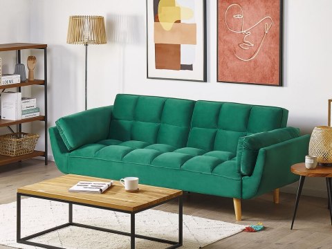 Sofa rozkładana welurowa zielona ASBY
