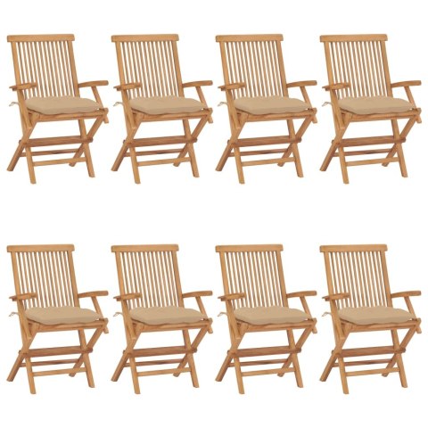 Krzesła ogrodowe z beżowymi poduszkami, 8 szt., drewno tekowe Lumarko!