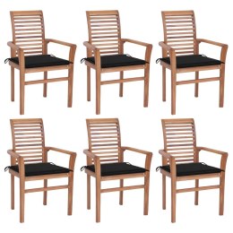 Krzesła stołowe z czarnymi poduszkami, 6 szt., drewno tekowe Lumarko!