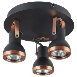 Lampa spot 3-punktowa okrągła metalowa czarna z miedzianym BARO Lumarko!