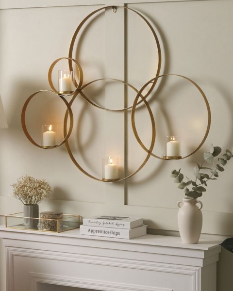 Świecznik ścienny metalowy 80 cm złoty BURU