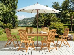 Zestaw ogrodowy drewno akacjowe stół i 6 krzeseł JAVA z parasolem (12 opcji do wyboru) Lumarko!