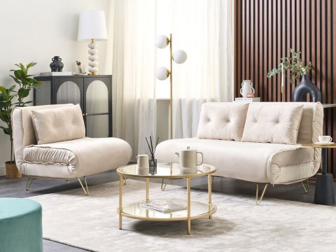 Sofa welurowa rozkładana beżowa VESTFOLD