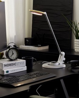 Lampa biurkowa LED z portem USB metalowa srebrno-biała CORVUS Lumarko!