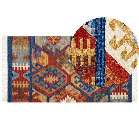 Dywan wełniany kilim 80 x 150 cm wielokolorowy JRVESH Lumarko!