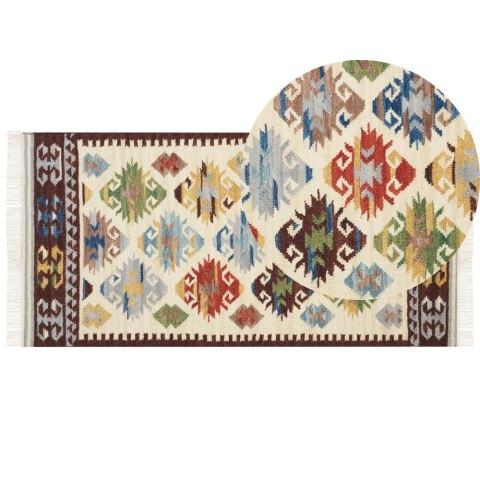 Dywan wełniany kilim 80 x 150 cm wielokolorowy AKNALICH Lumarko!