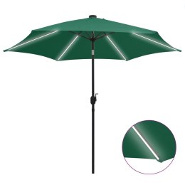 Parasol ogrodowy z LED i aluminiowym słupkiem, 300 cm, zielony Lumarko!