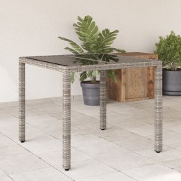 Stół ogrodowy ze szklanym blatem, szary, 90x90x75 cm, rattan PE Lumarko!