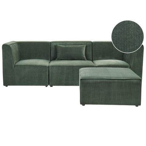 Sofa modułowa 3-osobowa z otomaną sztruksowa ciemnozielona LEMVIG Lumarko!