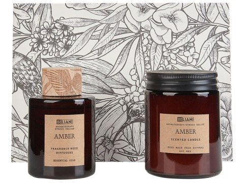 Zestaw zapachowy świeca sojowa i dyfuzor z patyczkami złoty bursztyn DARK ELEGANCE