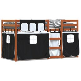 Łóżko piętrowe z zasłonkami, biało-czarne, 90x190 cm, sosnowe Lumarko!