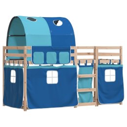 Łóżko piętrowe z zasłonkami, niebieskie, 75x190 cm, sosnowe Lumarko!