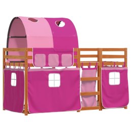 Łóżko piętrowe z zasłonkami, różowe, 75x190 cm, drewno sosnowe Lumarko!