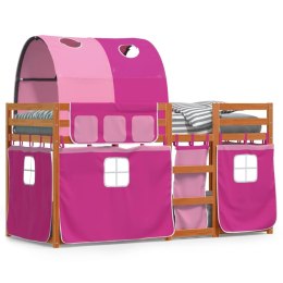 Łóżko piętrowe z zasłonkami, różowe, 90x190 cm, drewno sosnowe Lumarko!