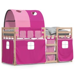 Łóżko piętrowe z zasłonkami, różowe, 90x190 cm, drewno sosnowe Lumarko!