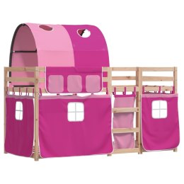 Łóżko piętrowe z zasłonkami, różowe, 90x200 cm, drewno sosnowe Lumarko!