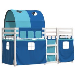 Łóżko piętrowe z zasłonkami, niebieskie, 90x200 cm, sosnowe Lumarko!