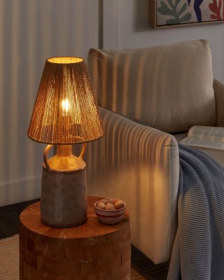 Lampa stołowa ceramiczna beżowoszara LARISSOS