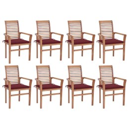 Krzesła stołowe z bordowymi poduszkami, 8 szt., drewno tekowe Lumarko!