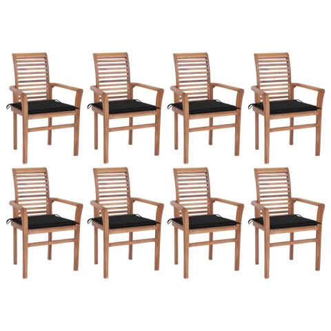 Krzesła stołowe z czarnymi poduszkami, 8 szt., drewno tekowe Lumarko!