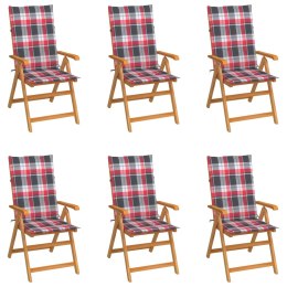 Krzesła ogrodowe, 6 szt., z poduszkami w czerwoną kratkę, tek Lumarko!