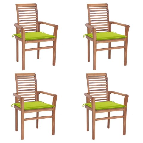 Krzesła stołowe, 4 szt., jasnozielone poduszki, drewno tekowe Lumarko!