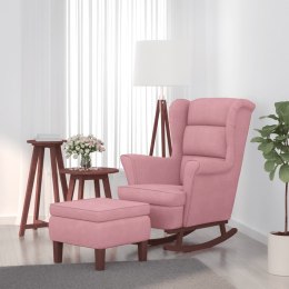Fotel bujany na drewnianych nogach, z podnóżkiem, różowy Lumarko!