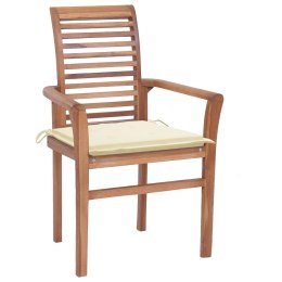 Krzesła stołowe z kremowymi poduszkami, 8 szt., drewno tekowe Lumarko!