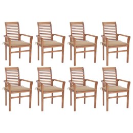 Krzesła stołowe z beżowymi poduszkami, 8 szt., drewno tekowe Lumarko!