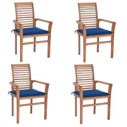 Krzesła stołowe, 4 szt., kobaltowe poduszki, drewno tekowe Lumarko!