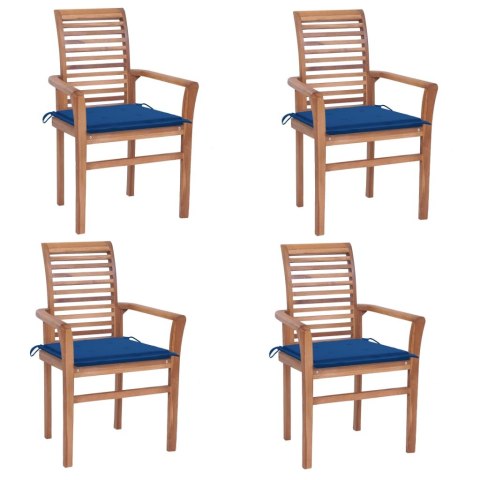 Krzesła stołowe, 4 szt., kobaltowe poduszki, drewno tekowe Lumarko!