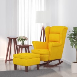 Fotel bujany na drewnianych nogach, z podnóżkiem, żółty Lumarko!