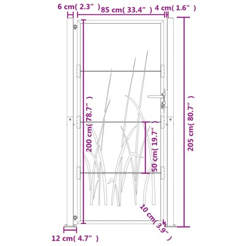 Furtka ogrodowa, 105x205 cm, stal kortenowska, motyw trawy Lumarko!