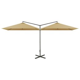 Podwójny parasol na stalowym słupku, taupe, 600x300 cm Lumarko!