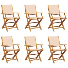 Składane krzesła ogrodowe, 6 szt., beżowa tkanina i drewno Lumarko!