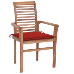 Krzesła stołowe z czerwonymi poduszkami, 6 szt., drewno tekowe Lumarko!