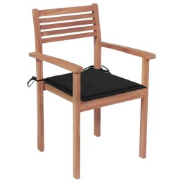 Krzesła ogrodowe, 4 szt., czarne poduszki, drewno tekowe Lumarko!