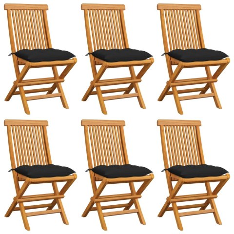 Krzesła ogrodowe z czarnymi poduszkami, 6 szt., drewno tekowe Lumarko!