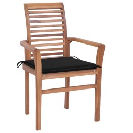 Krzesła stołowe, 2 szt., czarne poduszki, lite drewno tekowe Lumarko!