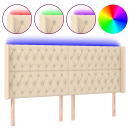 Zagłówek do łóżka z LED, kremowy, 203x16x118/128 cm, tkanina Lumarko!