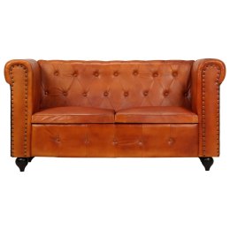 2-osobowa sofa Chesterfield, jasnobrązowa, skóra naturalna Lumarko!