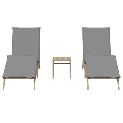 Leżaki ze stolikiem, 2 szt., beżowe, polirattan Lumarko!